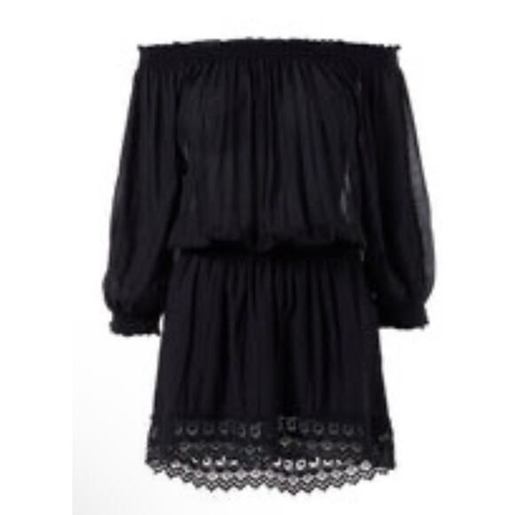 Melissa Odabash Dress Womens Size Medium Ivy Black Mini Off The Shoulder Eyelet - Picture 1 of 9